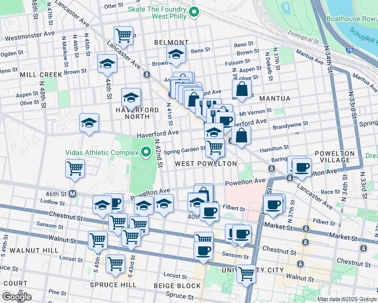 map of restaurants, bars, coffee shops, grocery stores, and more near 440 North Preston Street in Philadelphia
