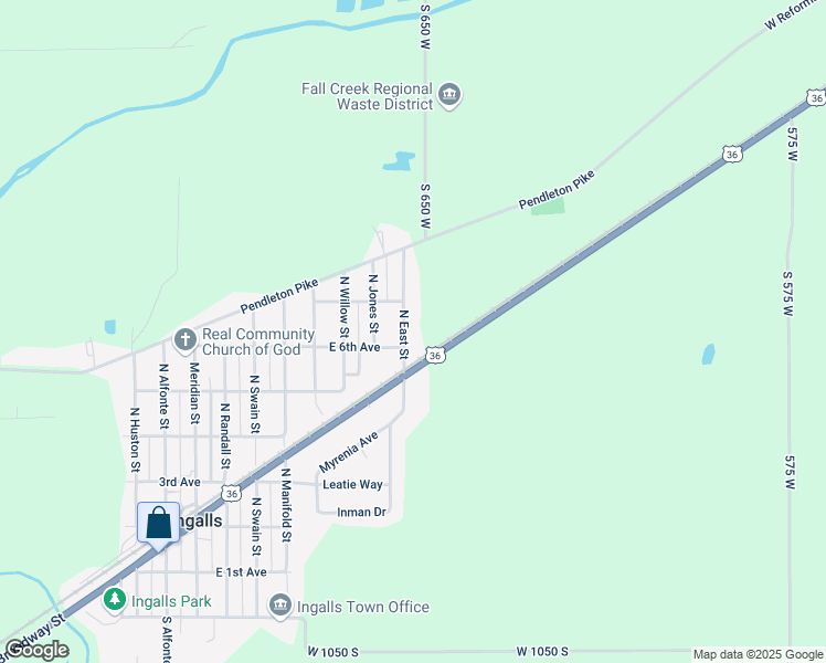 map of restaurants, bars, coffee shops, grocery stores, and more near 609 North East Street in Ingalls