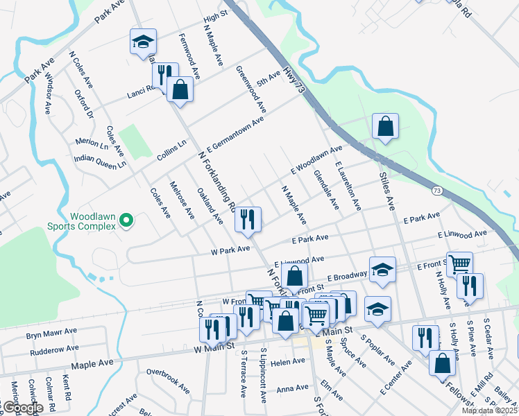 map of restaurants, bars, coffee shops, grocery stores, and more near 325 Lincoln Avenue in Maple Shade