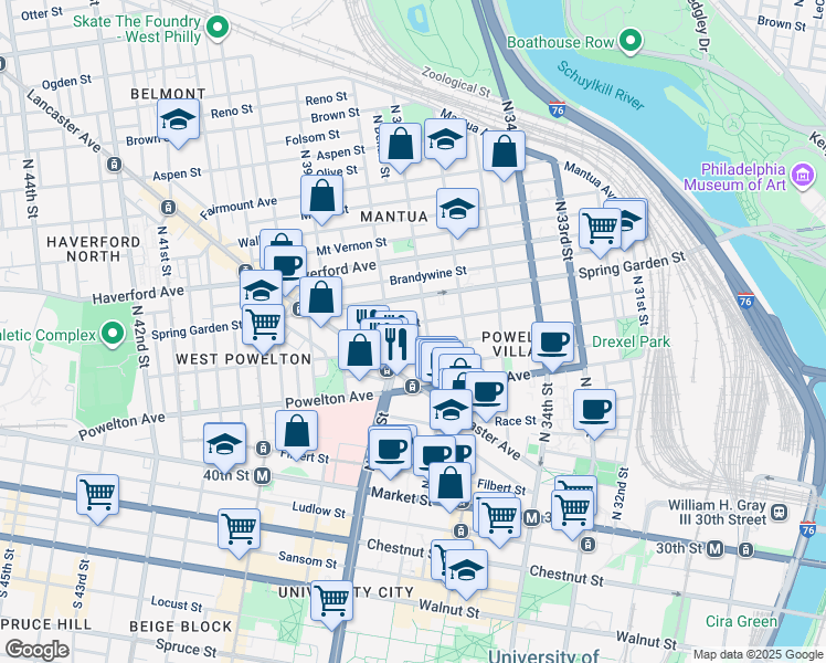 map of restaurants, bars, coffee shops, grocery stores, and more near in Philadelphia