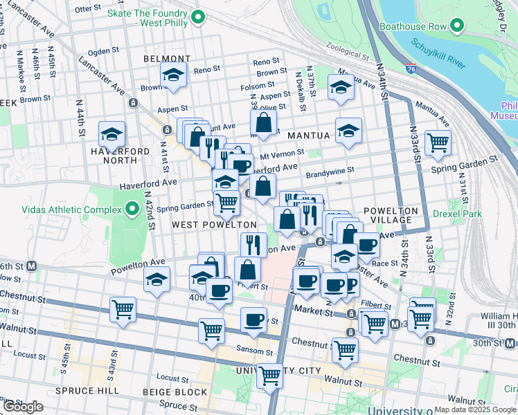 map of restaurants, bars, coffee shops, grocery stores, and more near in Philadelphia