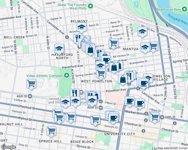 map of restaurants, bars, coffee shops, grocery stores, and more near in Philadelphia