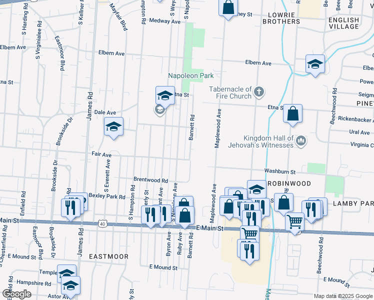map of restaurants, bars, coffee shops, grocery stores, and more near 526 South Napoleon Avenue in Columbus