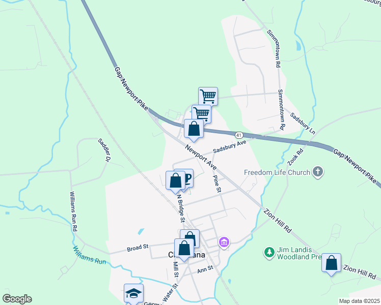 map of restaurants, bars, coffee shops, grocery stores, and more near 412 Newport Avenue in Gap