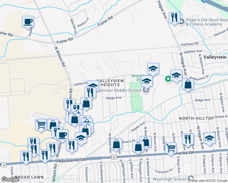 map of restaurants, bars, coffee shops, grocery stores, and more near 331 N Algonquin Ave in Columbus