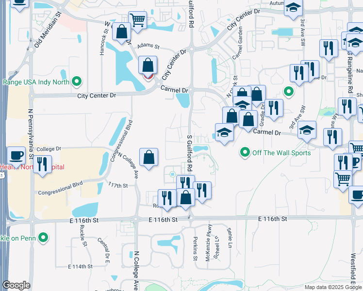 map of restaurants, bars, coffee shops, grocery stores, and more near 963 Wickham Court in Carmel