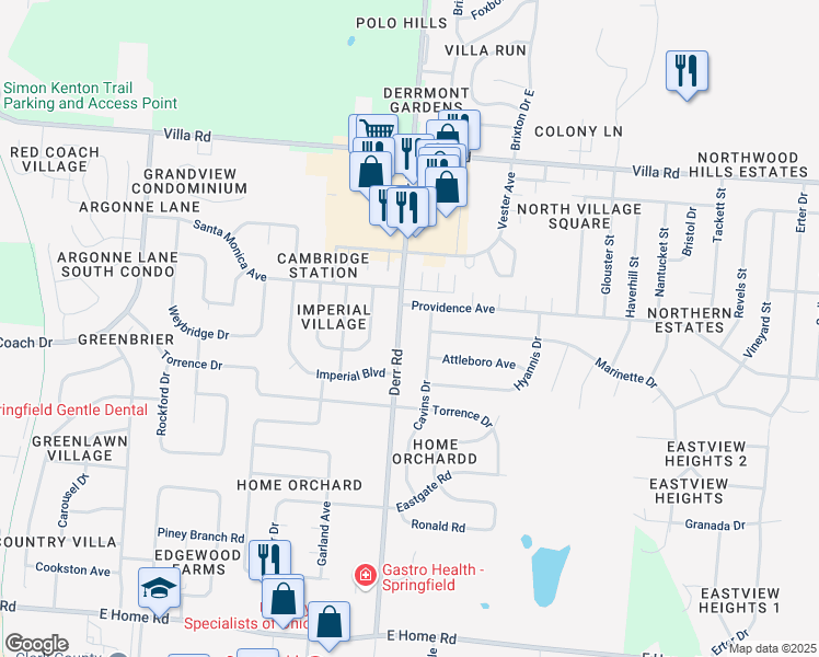 map of restaurants, bars, coffee shops, grocery stores, and more near 2924 Derr Rd in Springfield