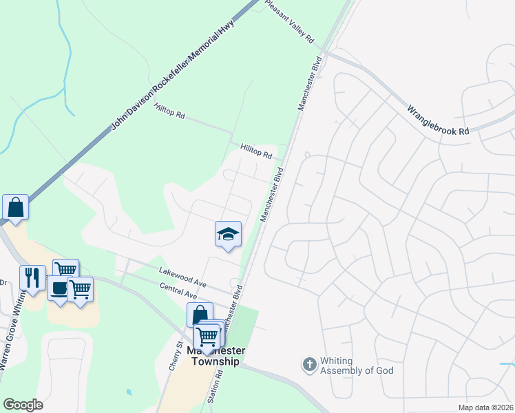 map of restaurants, bars, coffee shops, grocery stores, and more near 615 Timberline Lane in Manchester Township