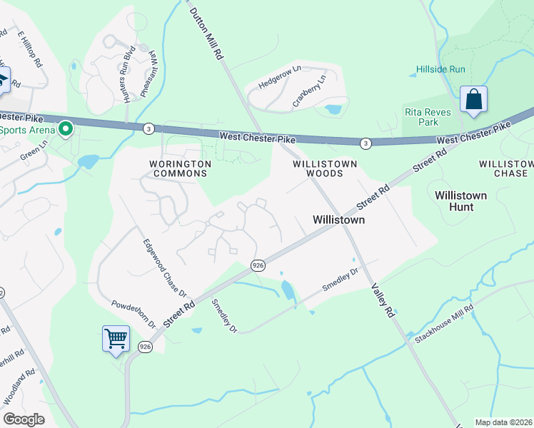 map of restaurants, bars, coffee shops, grocery stores, and more near 206 Princeton Circle in Newtown Square