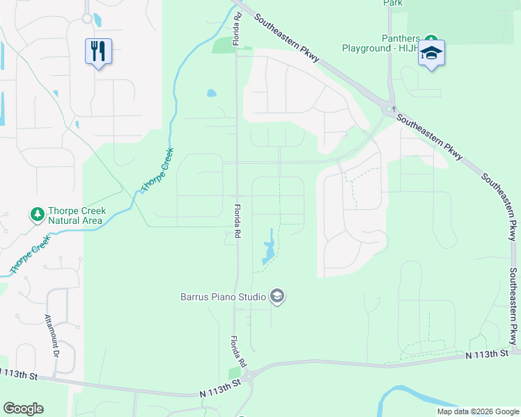 map of restaurants, bars, coffee shops, grocery stores, and more near 11810 Florida Road in Fortville