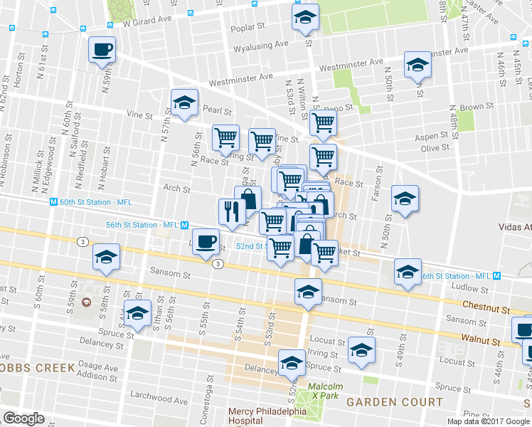 map of restaurants, bars, coffee shops, grocery stores, and more near 42 North Ruby Street in Philadelphia
