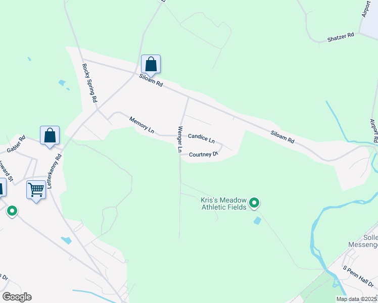 map of restaurants, bars, coffee shops, grocery stores, and more near 1279 Courtney Drive in Chambersburg