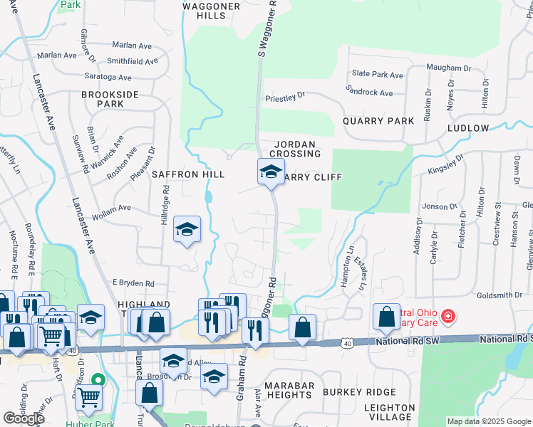 map of restaurants, bars, coffee shops, grocery stores, and more near 7636 Ridgemont Court in Reynoldsburg