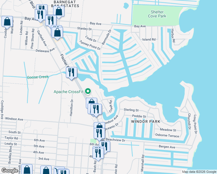 map of restaurants, bars, coffee shops, grocery stores, and more near 21 Tobago Avenue in Toms River