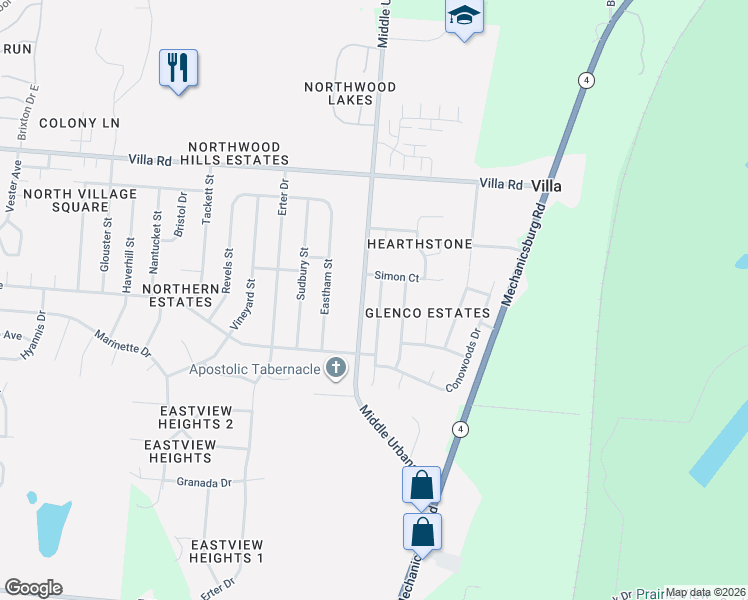 map of restaurants, bars, coffee shops, grocery stores, and more near 2805 Seymour Lane in Springfield