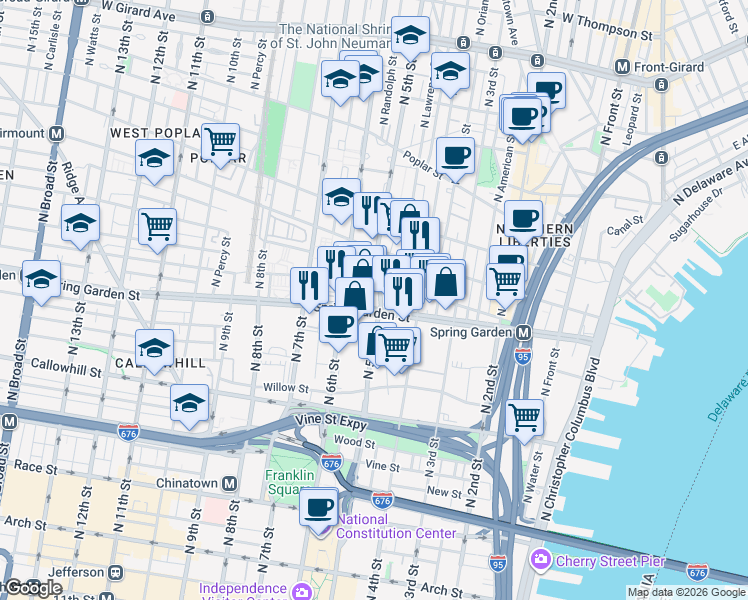 map of restaurants, bars, coffee shops, grocery stores, and more near in Philadelphia