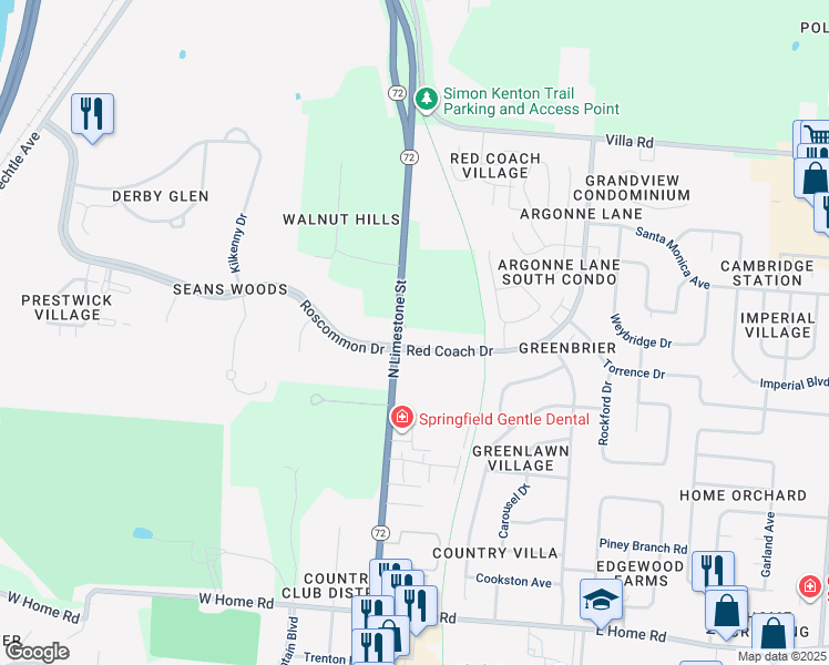 map of restaurants, bars, coffee shops, grocery stores, and more near 2700 North Limestone Street in Springfield