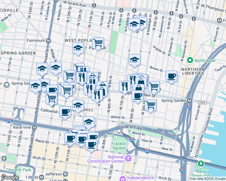 map of restaurants, bars, coffee shops, grocery stores, and more near in Philadelphia