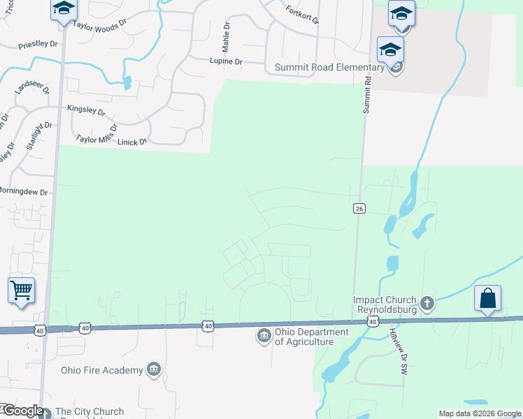map of restaurants, bars, coffee shops, grocery stores, and more near 9206 Summit Road in Reynoldsburg