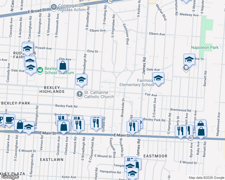 map of restaurants, bars, coffee shops, grocery stores, and more near 3020 Fair Avenue in Columbus