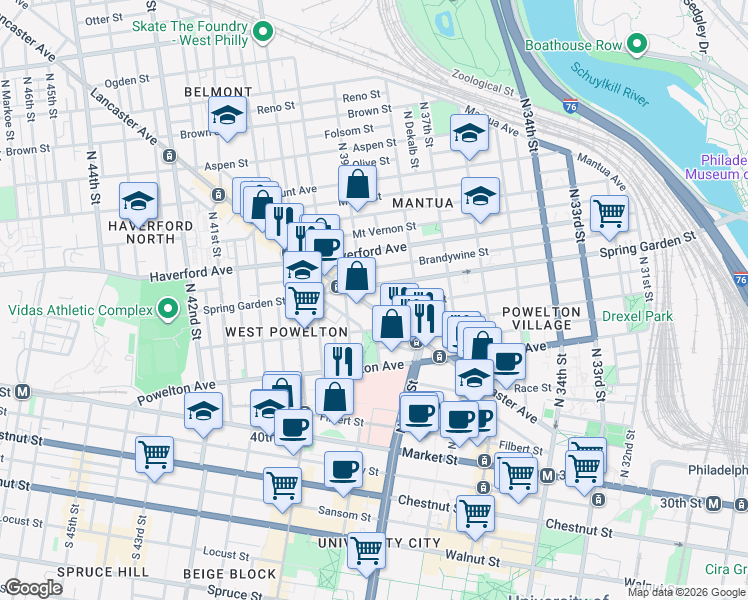 map of restaurants, bars, coffee shops, grocery stores, and more near in Philadelphia
