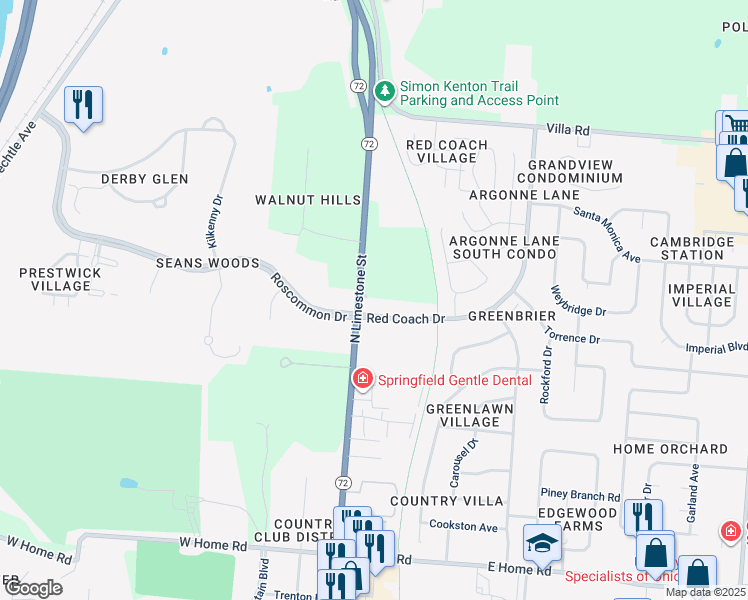 map of restaurants, bars, coffee shops, grocery stores, and more near 2700 North Limestone Street in Springfield