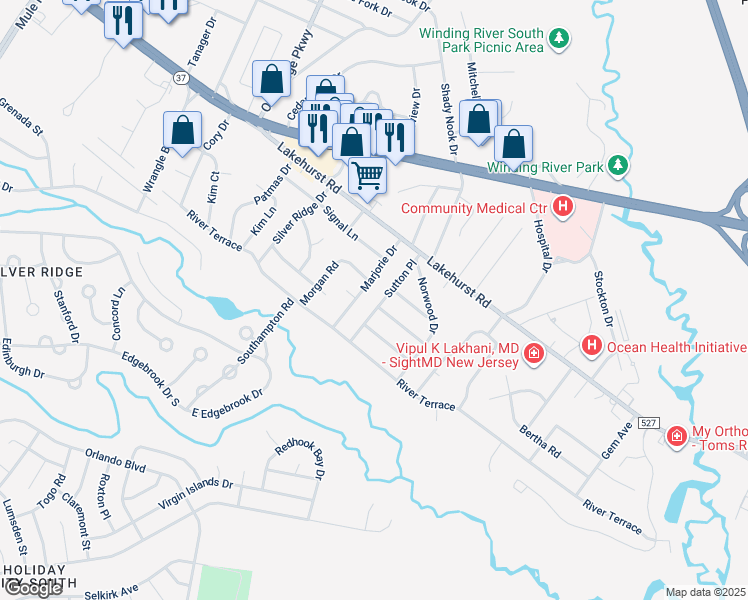 map of restaurants, bars, coffee shops, grocery stores, and more near 32 Sutton Place in Toms River