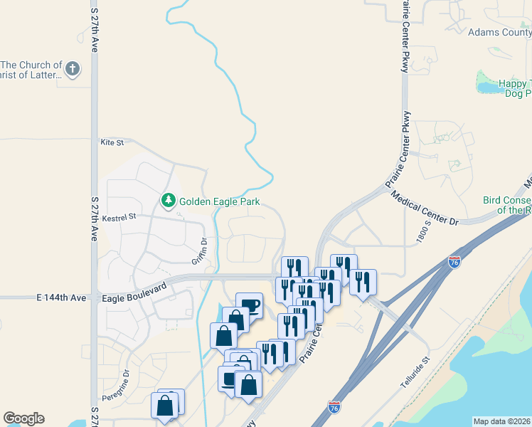 map of restaurants, bars, coffee shops, grocery stores, and more near Eagle Boulevard in Brighton