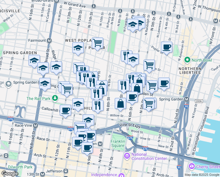 map of restaurants, bars, coffee shops, grocery stores, and more near in Philadelphia