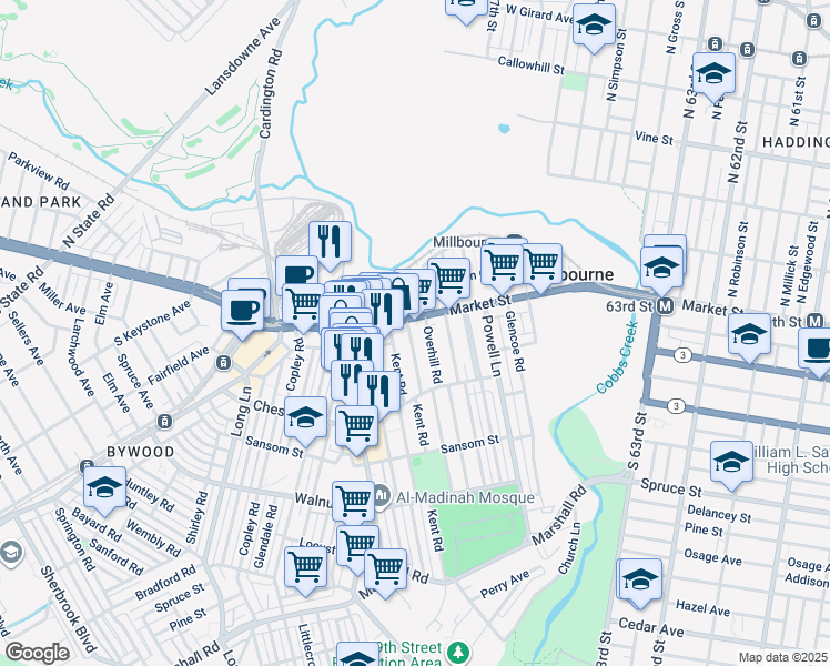 map of restaurants, bars, coffee shops, grocery stores, and more near 8 Chatham Road in Delaware County