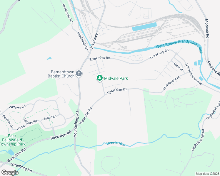 map of restaurants, bars, coffee shops, grocery stores, and more near 2214 Upper Gap Road in Coatesville