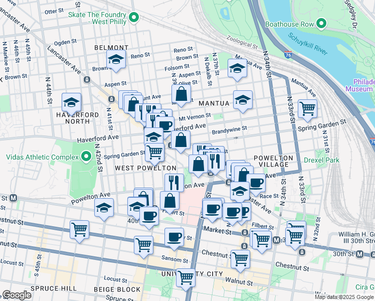 map of restaurants, bars, coffee shops, grocery stores, and more near in Philadelphia