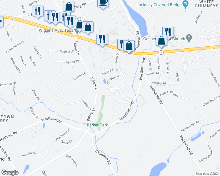 map of restaurants, bars, coffee shops, grocery stores, and more near 1920 Valley Drive in West Chester
