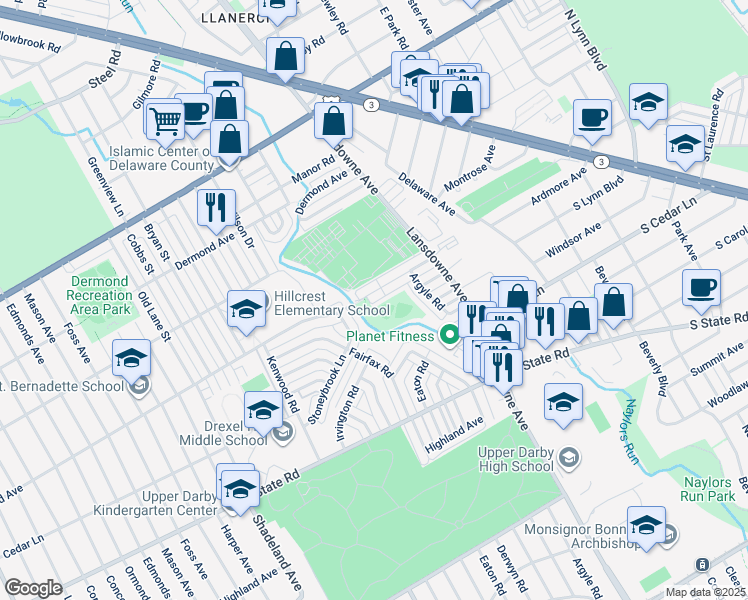 map of restaurants, bars, coffee shops, grocery stores, and more near 2352 Bond Avenue in Drexel Hill