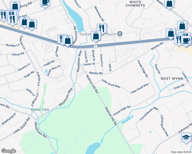 map of restaurants, bars, coffee shops, grocery stores, and more near 207 Walnut Hill Road in West Chester