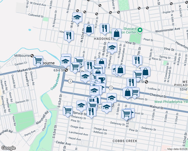 map of restaurants, bars, coffee shops, grocery stores, and more near in Philadelphia