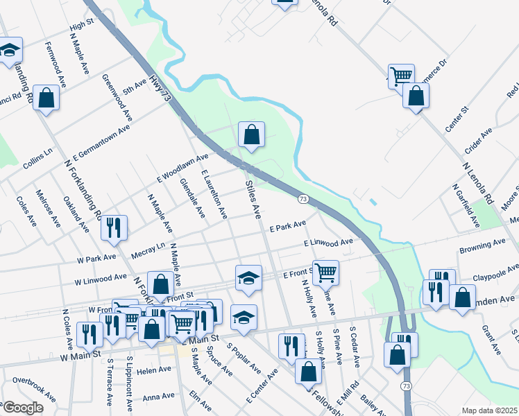 map of restaurants, bars, coffee shops, grocery stores, and more near 402 Stiles Avenue in Maple Shade