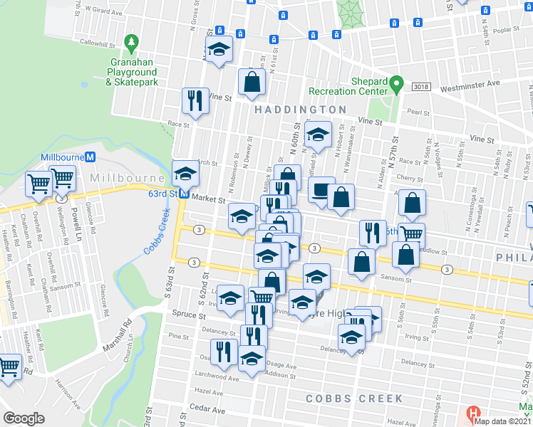map of restaurants, bars, coffee shops, grocery stores, and more near in Philadelphia