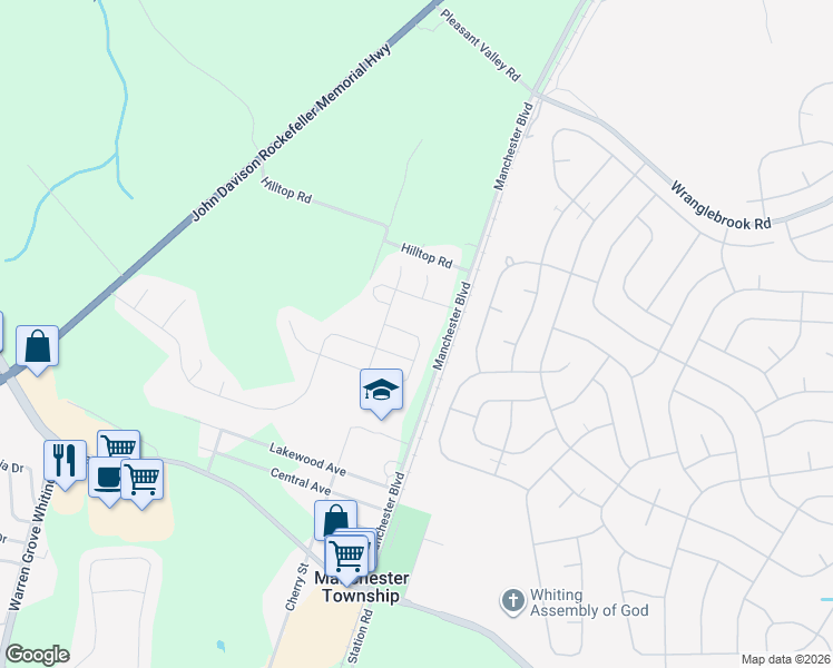 map of restaurants, bars, coffee shops, grocery stores, and more near 615 Timberline Lane in Manchester Township
