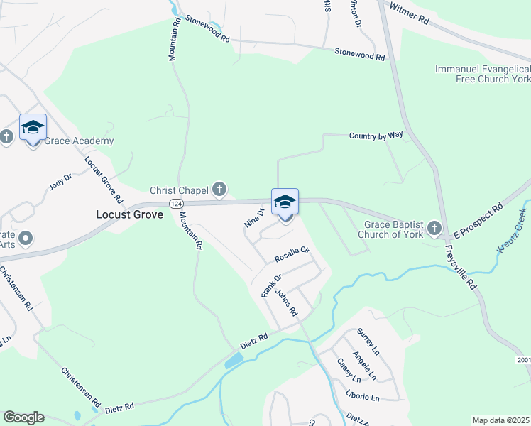 map of restaurants, bars, coffee shops, grocery stores, and more near 15 Nina Drive in York