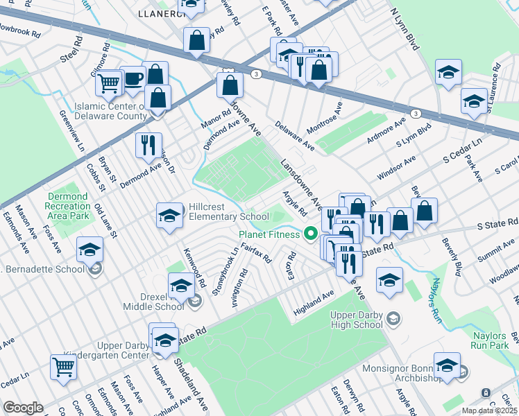 map of restaurants, bars, coffee shops, grocery stores, and more near 2352 Bond Avenue in Drexel Hill