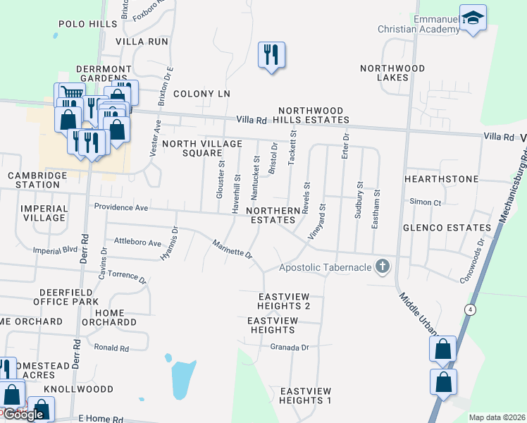 map of restaurants, bars, coffee shops, grocery stores, and more near 1923 Providence Avenue in Springfield