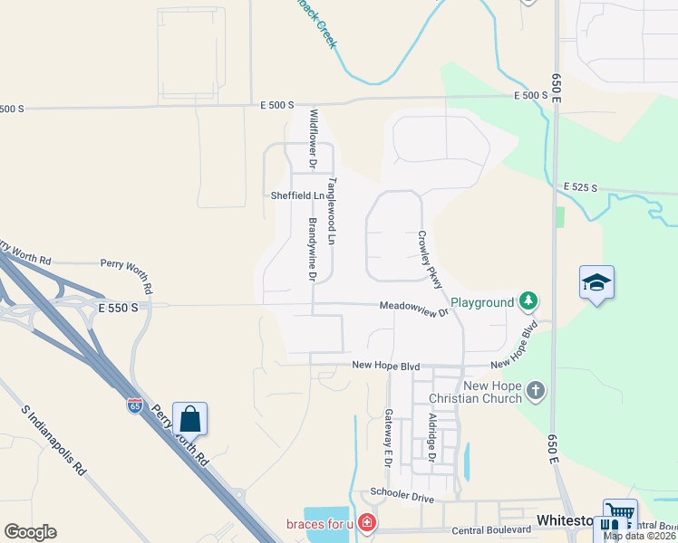 map of restaurants, bars, coffee shops, grocery stores, and more near 5455 Tanglewood Lane in Whitestown