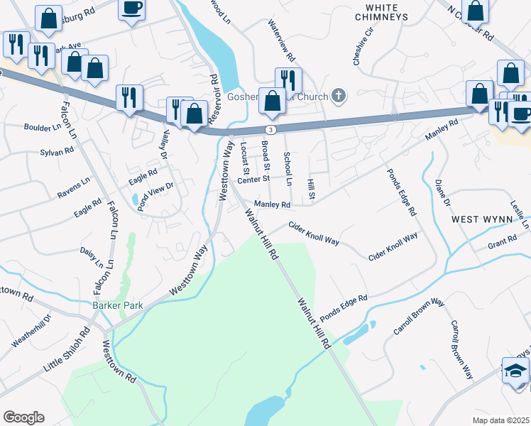 map of restaurants, bars, coffee shops, grocery stores, and more near 207 Walnut Hill Road in West Chester