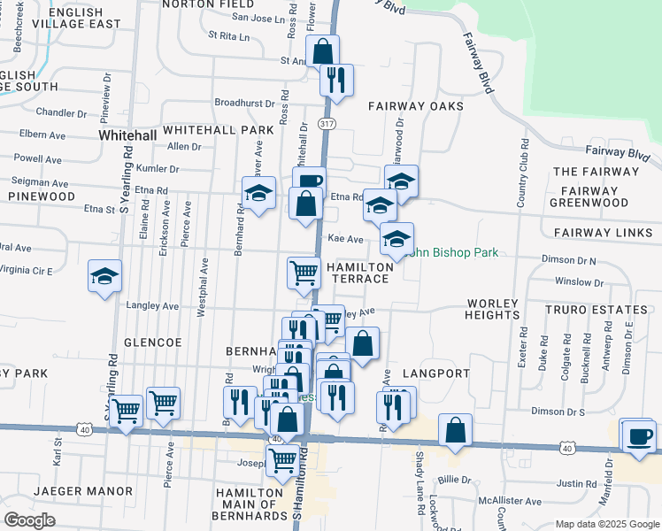 map of restaurants, bars, coffee shops, grocery stores, and more near 703 Valerie Lane in Columbus