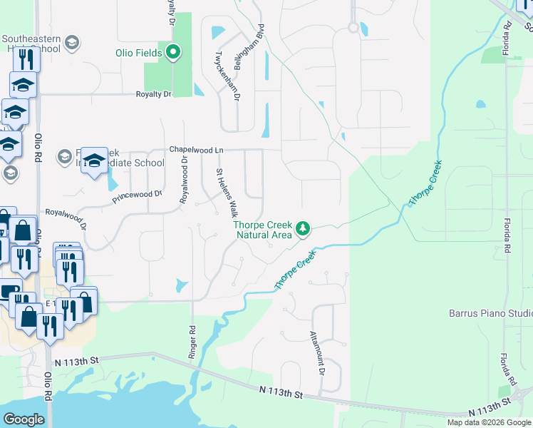 map of restaurants, bars, coffee shops, grocery stores, and more near 11859 Holbrook Close in Fishers
