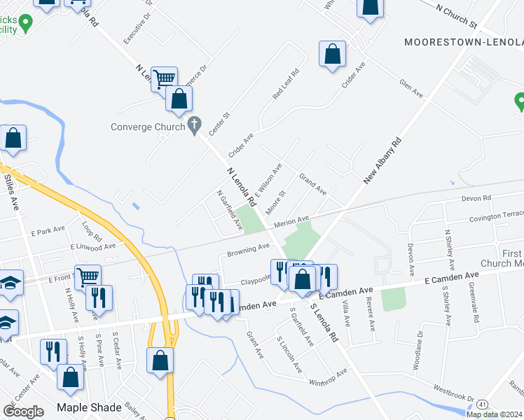 map of restaurants, bars, coffee shops, grocery stores, and more near 505 North Lenola Road in Moorestown