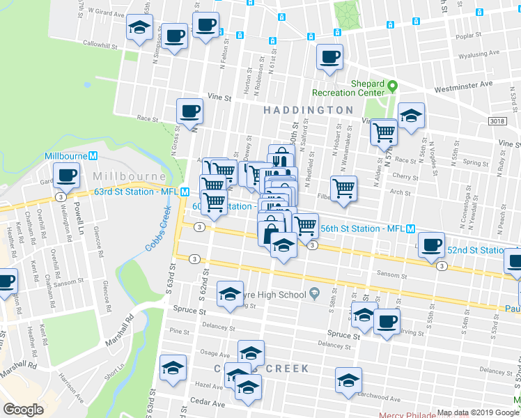 map of restaurants, bars, coffee shops, grocery stores, and more near in Philadelphia