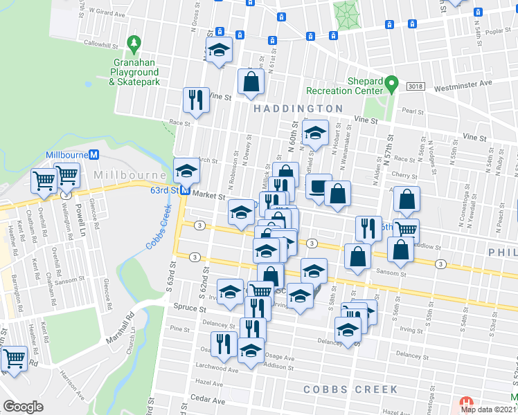 map of restaurants, bars, coffee shops, grocery stores, and more near in Philadelphia