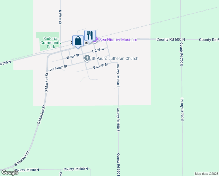 map of restaurants, bars, coffee shops, grocery stores, and more near 505 South Cider Street in Sadorus